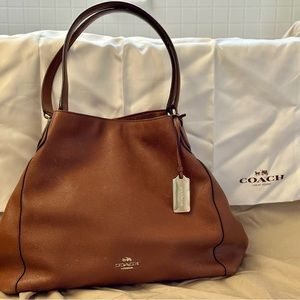 Authentic Coach Edie Brown Pebble Leather Handbag with cover bag.  GUC